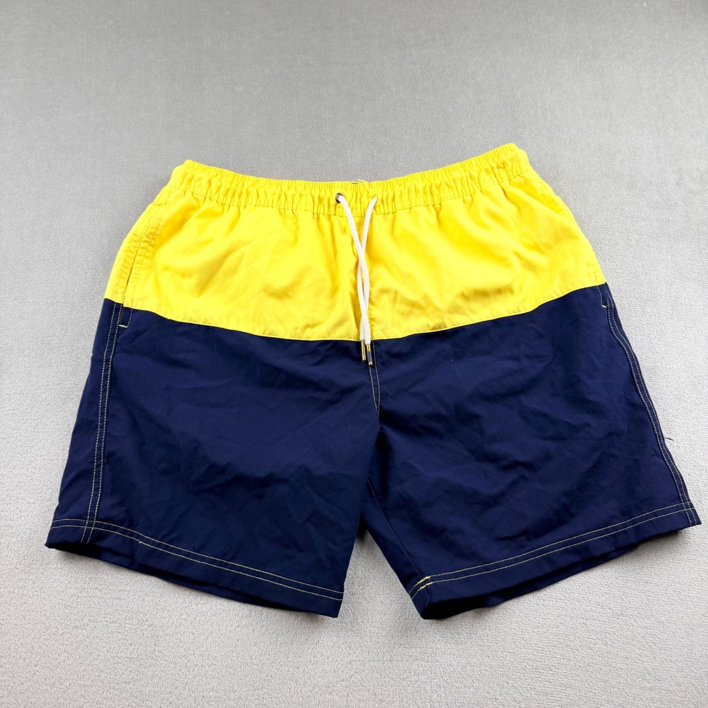 Berkley Jensen Men's Large Swim Trunks Yellow Navy Blue Colorblock Board Shorts
